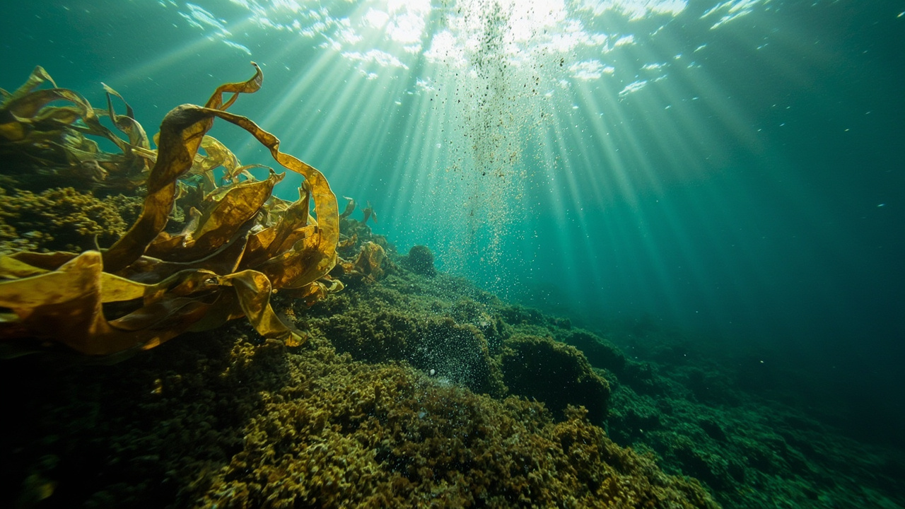 Imagen editorial generada por IA sobre El colapso de los bosques de kelp también cambia el microbioma de los arrecifes.