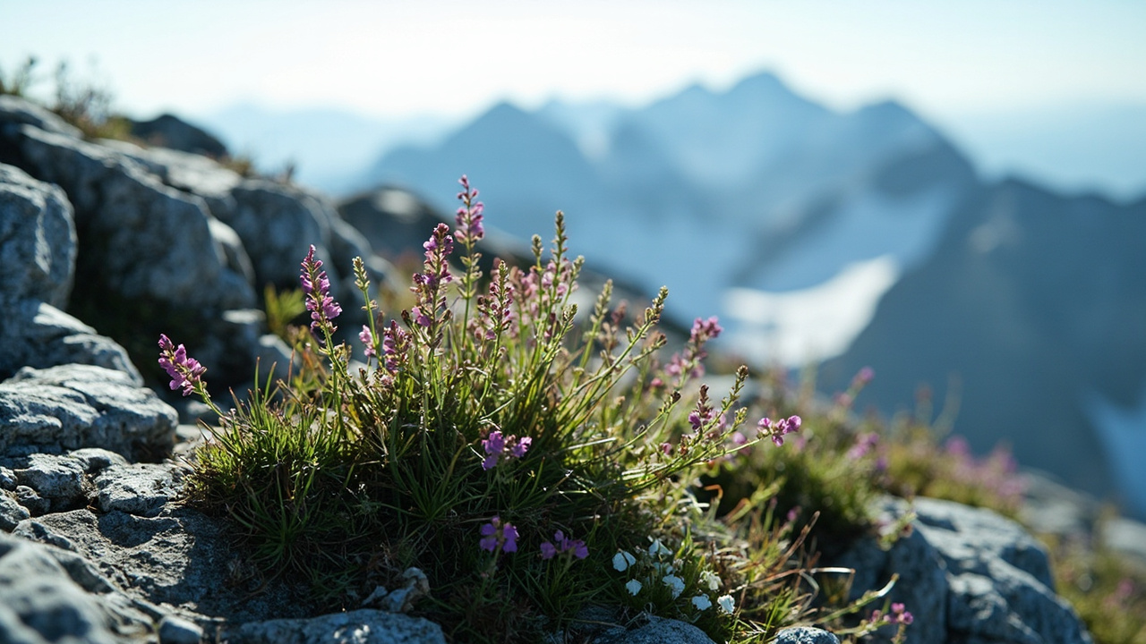 Imagen editorial generada por IA sobre Más plantas en las cumbres europeas no significa que la flora esté a salvo.