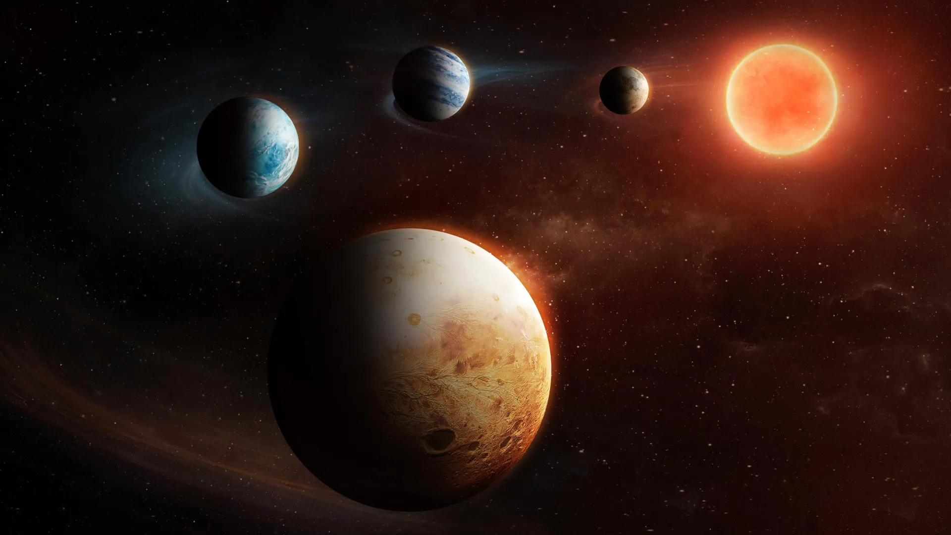 Ilustración editorial original con el título "Descubren un sistema planetario "al revés" que desafía ideas comunes sobre cómo se forman los mundos" y una composición abstracta asociada a Astronomia Y Espacio.