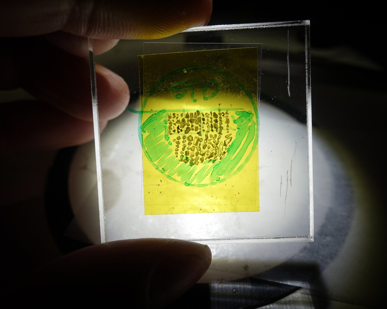 Representación de cristales de calcita con rastros de actividad microbiana antigua