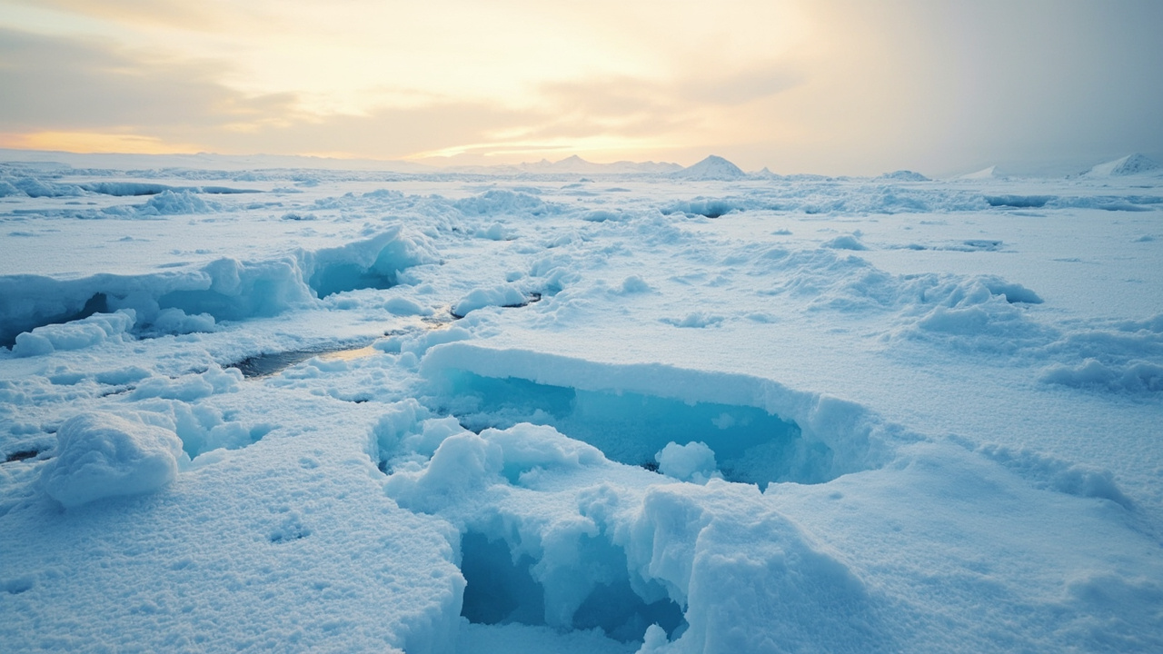 Imagen editorial generada por IA sobre Un calentamiento tropical ayudó a frenar temporalmente la pérdida de hielo en la Antártida.