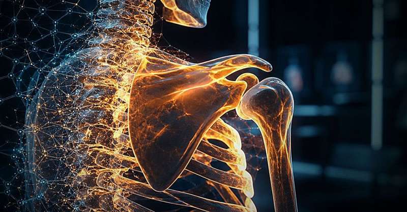 Representación de hidroxiapatita dopada con europio, un biomaterial pensado para hacerse visible en estudios de bioimagen.