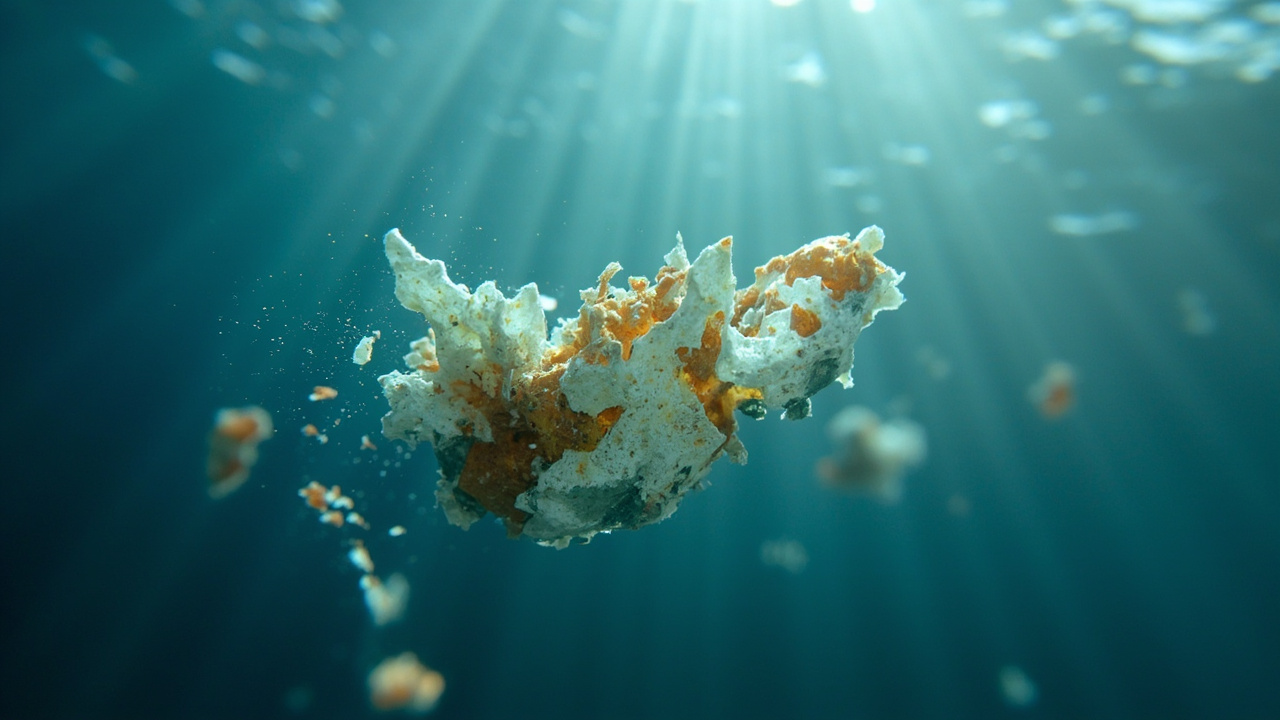 Imagen editorial generada por IA sobre Los microplásticos también llevan aditivos tóxicos por el mar.