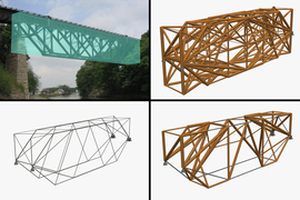 Diseños comparativos de cerchas para un puente con variantes de madera, acero y combinaciones de ambos materiales