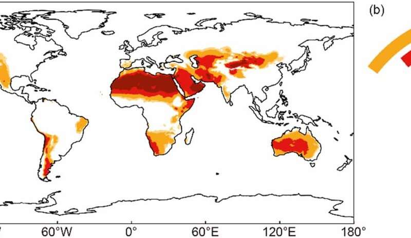 Representación de tierras áridas y plantas bajo cielos con mayores niveles de CO₂