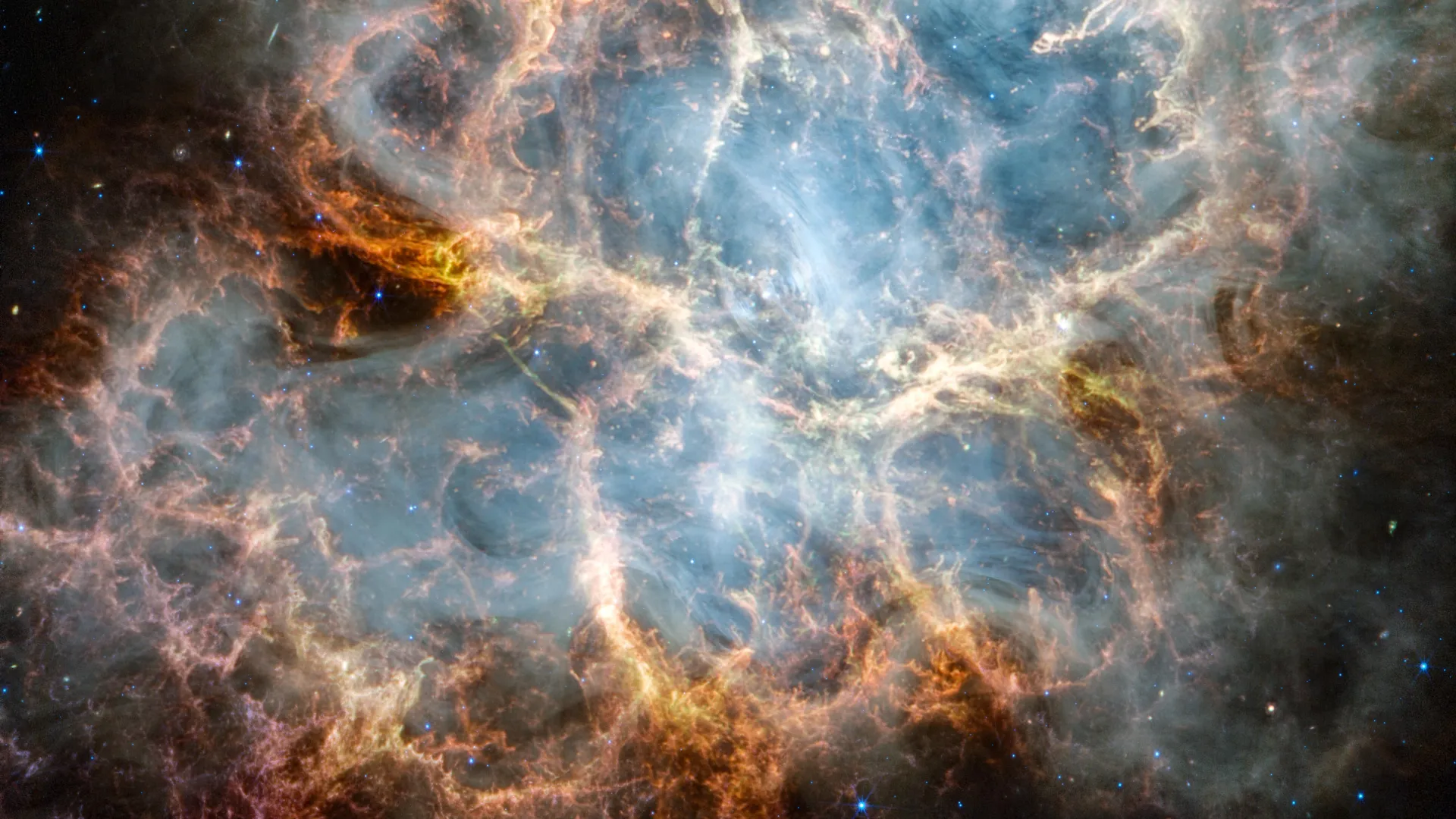 Imagen de la Nebulosa del Cangrejo observada por el telescopio espacial James Webb, usada para ilustrar el entorno del púlsar del Cangrejo