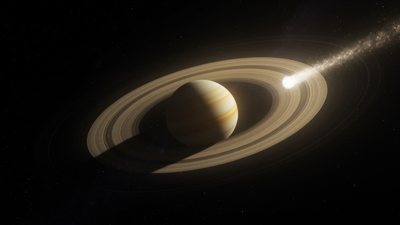 Imagen editorial generada por IA sobre El campo magnético de Saturno no es simétrico y Encelado podría ser parte de la explicación.