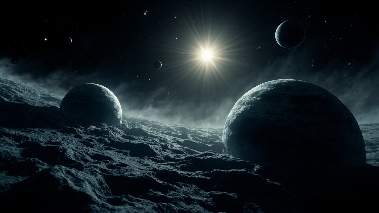 Imagen editorial generada por IA sobre Hubble y Webb revelan que objetos más allá de Neptuno preservan la historia de su formación.